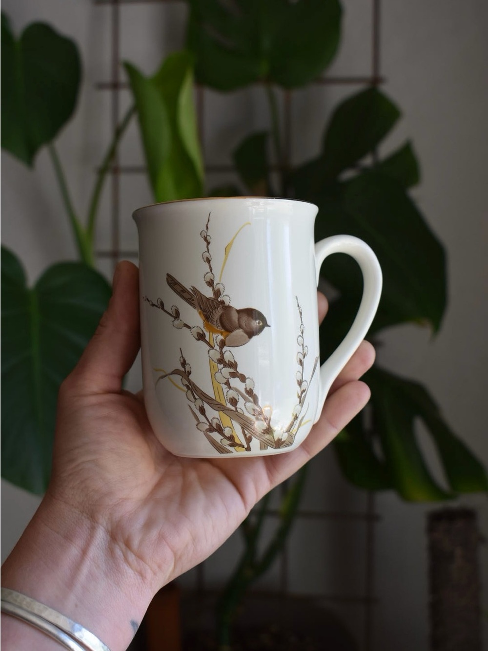 Vintage Japanese Otagiri Bird on a Willow Branch Mug • Gold Rim